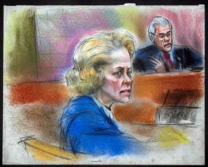 A court sketch from the Ida Libby Dengrove exhibit.